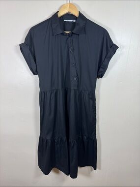 Chico's Womens Black Short Sleeve Tiered Shirt Dress asymmetrical button 8